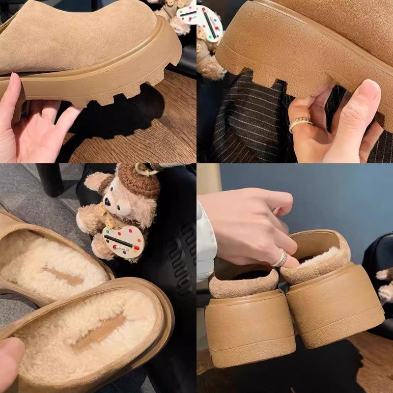 

High mercerized cashmere thick-soled one-pedal snow boots bag head fluffy slippers winter 35 хакі