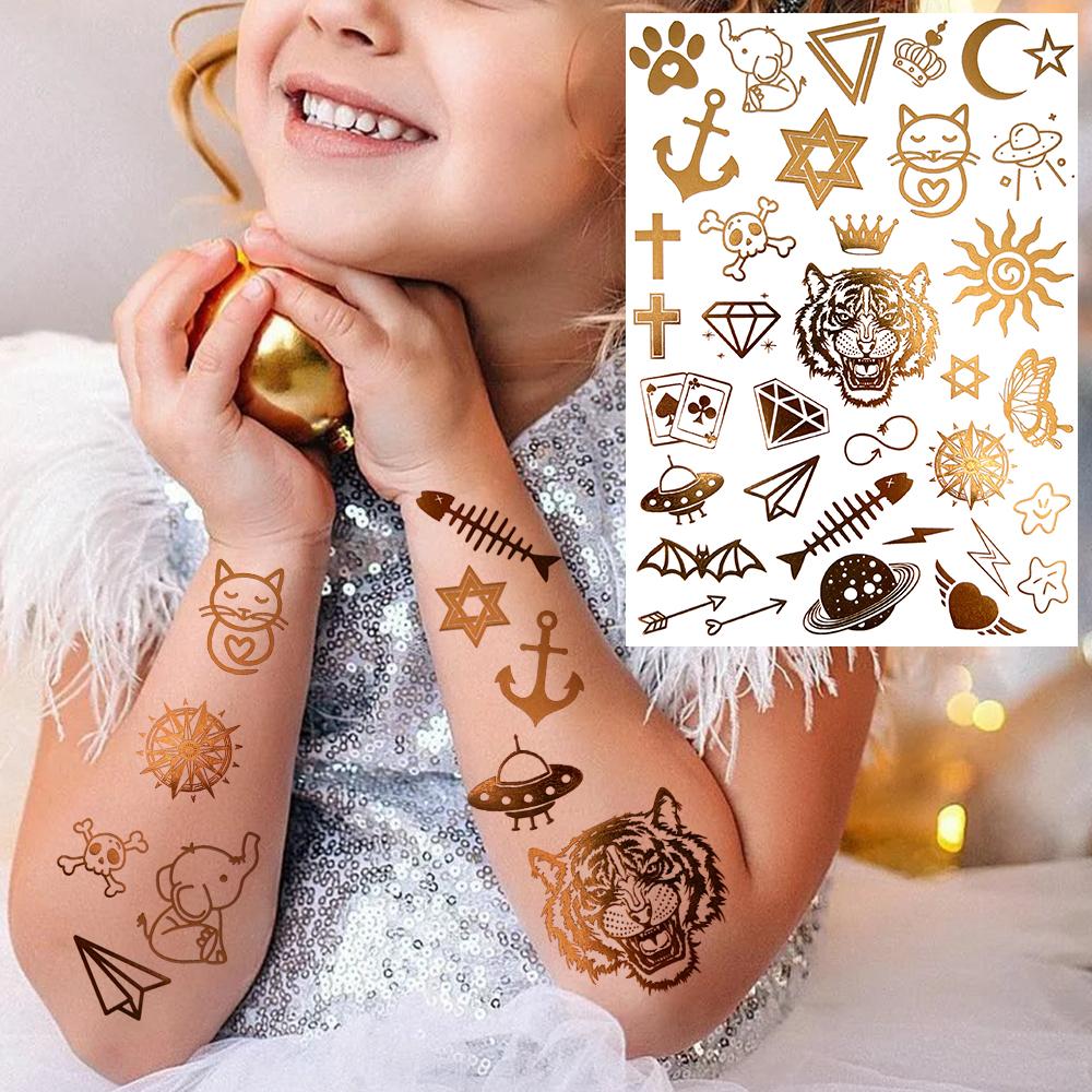 Golden Turtle Anchor Temporary Tattoo For Women Adult Realistic Compass Flower Fake Tattoo Sticker Washable Body Art Tatoo Decal