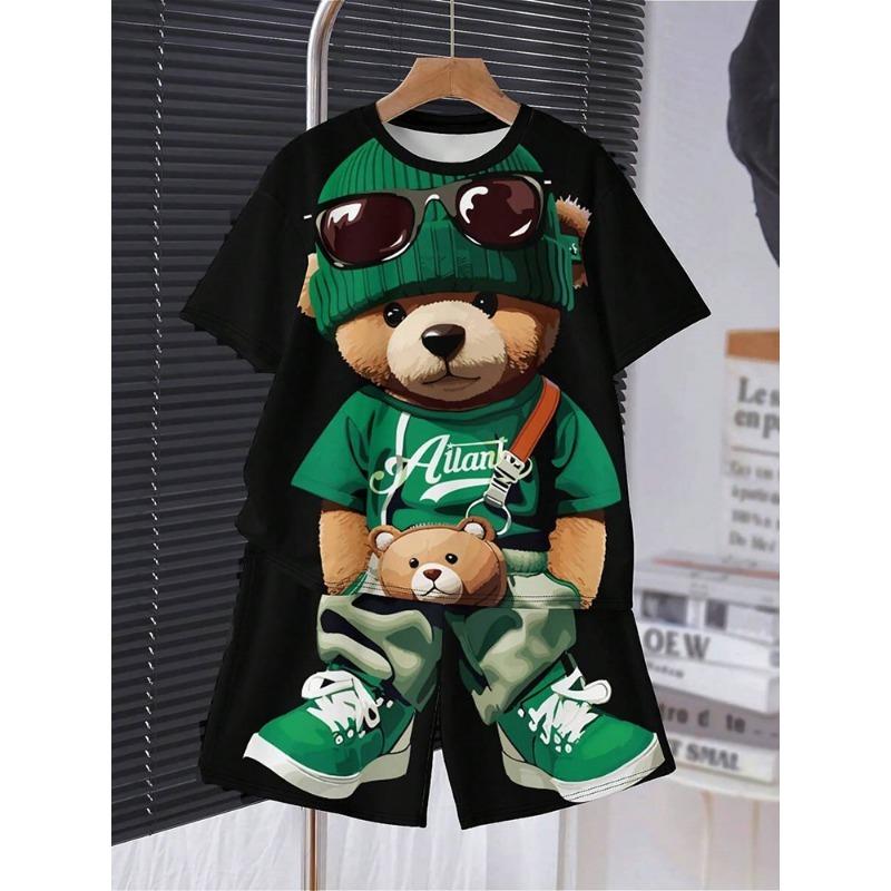 Summer Boys' New Fashionable Casual Cartoon Animal Print Two-Piece Suit Cute Style