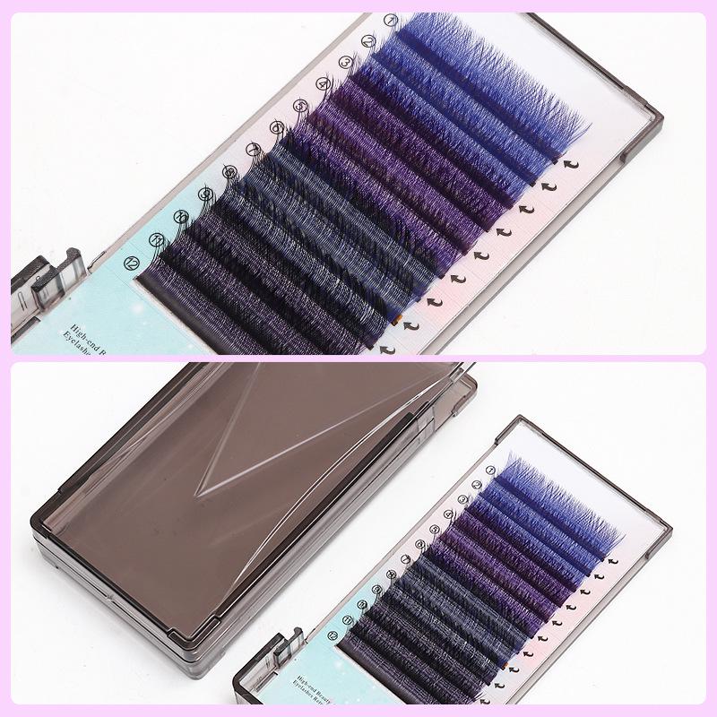 0.07 Mixed Color YY Grafting Eyelashes - Soft, Non-Scattering, Y-Shaped Blue & Purple False Extension