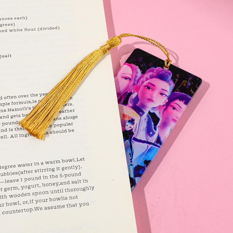 1/4 Pcs K-Pop Demon Hunters Anime Bookmarks Acrylic Tassel Bookmark Student Reading Markers Literary Stationery Supplies Gifts