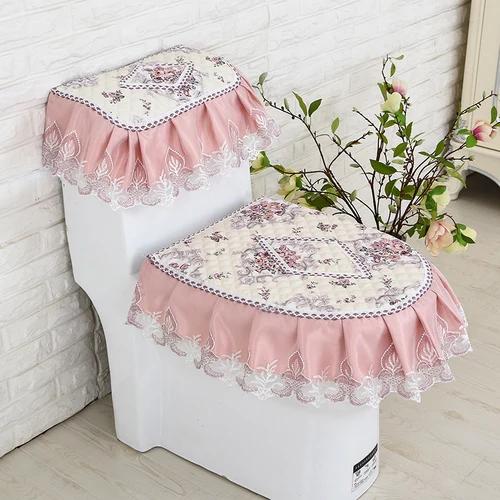 Μαξιλάρι οικιακής τουαλέτας σετ τριών τεμαχίων Δαντελένιο υφασμάτινο χαλάκι τουαλέτας Λουλούδια ευρωπαϊκού στυλ Κάλυμμα καθίσματος τουαλέτας