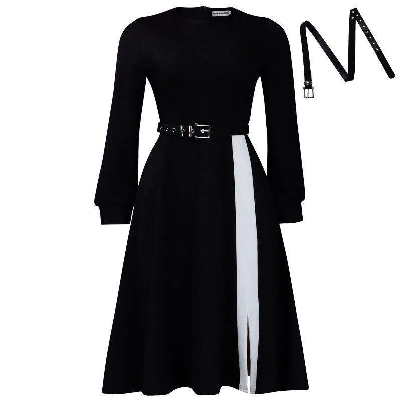 Women High Waist Solid Color Round Neck Short Sleeve Plus Size Elegant Midi Dress