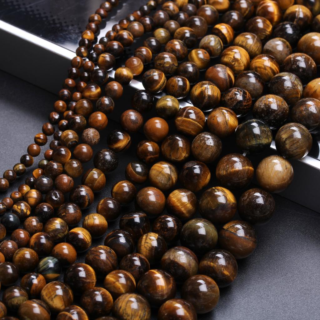 Partyzubehör: Tigeraugenperlen, 15/20/30/40 Stück, lose Tigeraugenperlen, Natursteinperlen, 4/6/8/10/12 mm, rund