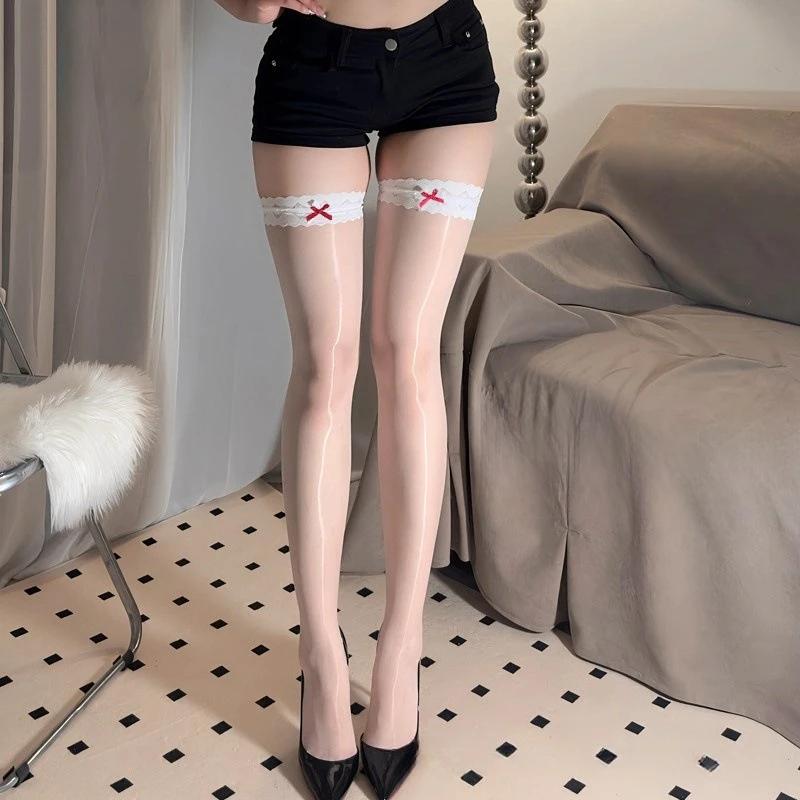 Overknee-Socken Damen Strümpfe Dessous Ultradünne Transparente Oberschenkelhohe Socken Sexy Spitze Schleife Lange Socken Oberschenkelhohe Strümpfe