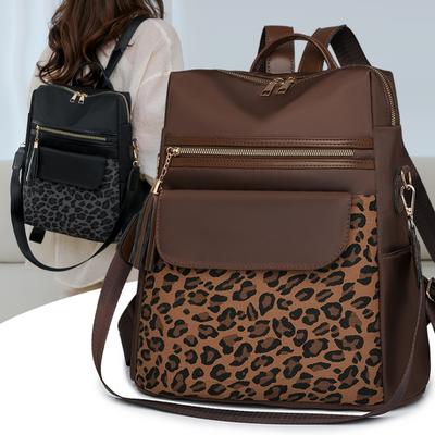 Ein Rucksack für Damen mit 12 Zoll Mode-Leopardenmuster, lässiger Rucksack mit großem Fassungsvermögen aus hochwertigem Nylonmaterial