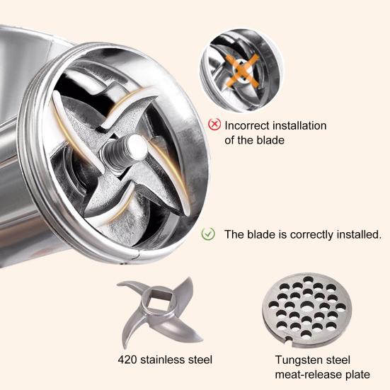 Meat Grinder Stainless Steel Blade Manual Mincer 3-in-1 Sausage Maker Low