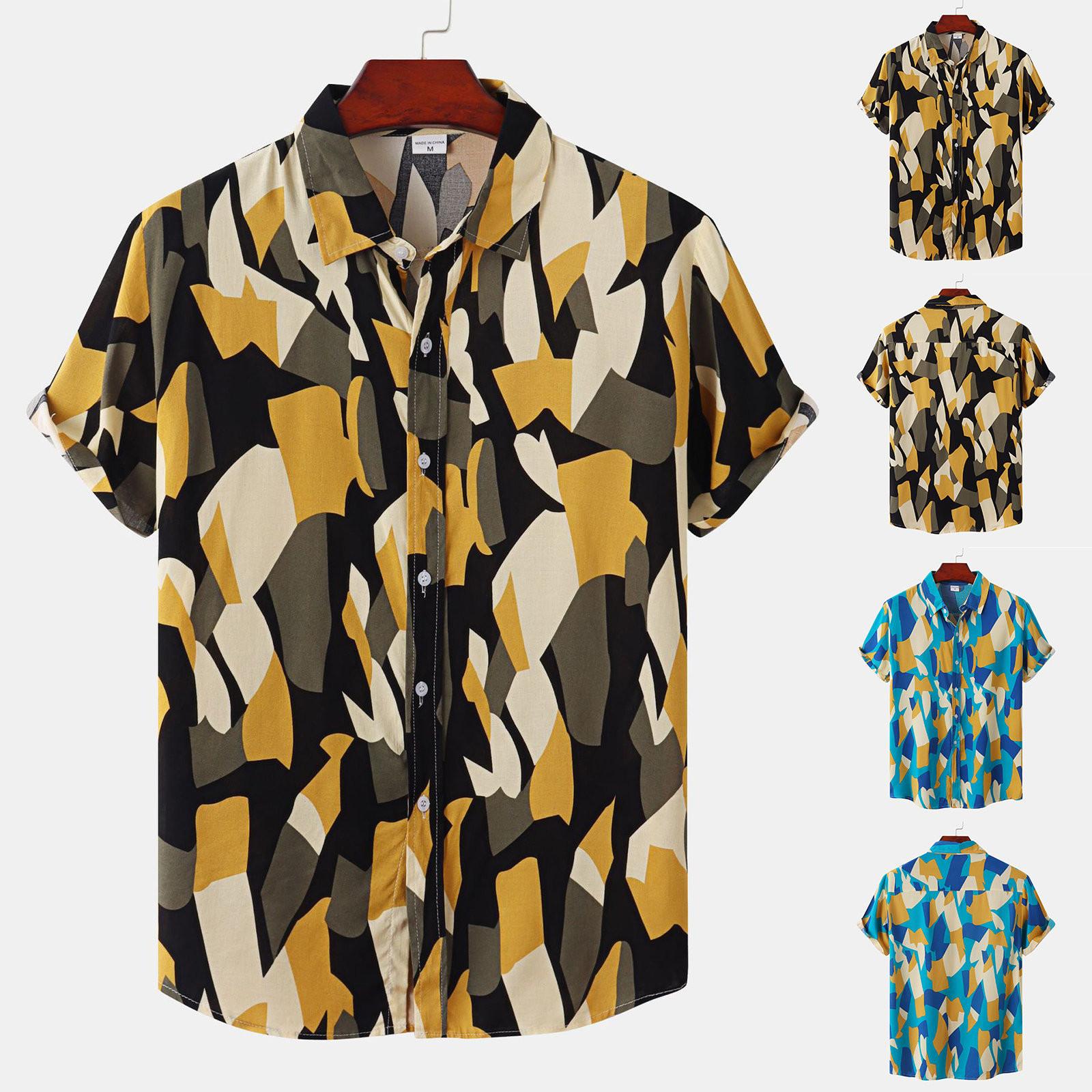 

Мужская летняя повседневная нерегулярная геометрическая печать топ свободный комфорт рубашка с коротким рукавом