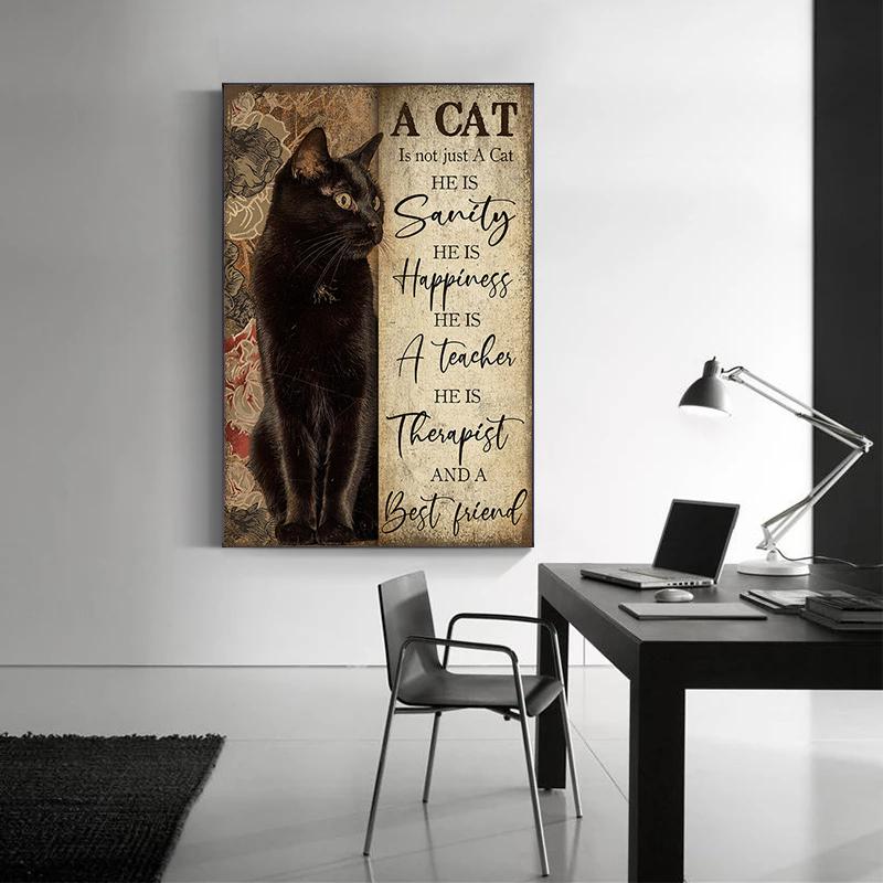 Retro A Cat Is Not Just A Cat Poster Vintage Black Cat Canvas Prints Painting Animal Friend Wall Art Picture Modern Home Decor