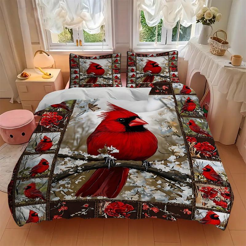 Cardinal Winter Branches Print 3Pcs Bedding Setduvet Cover With 2 Bedropillowcase Home Birthday Gift