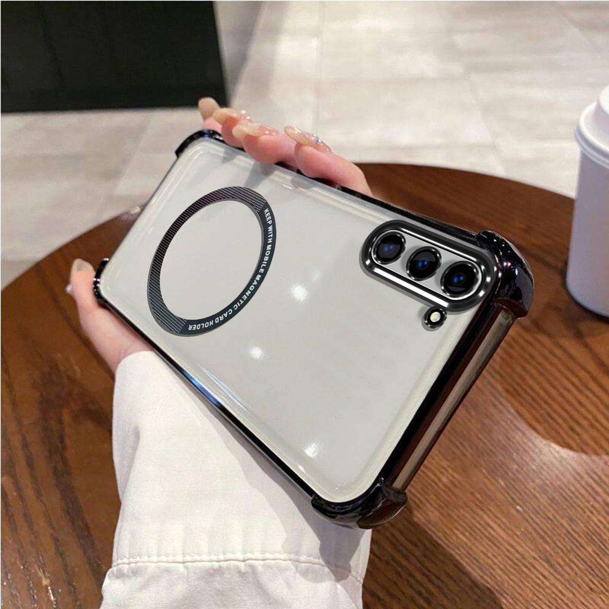 Case for Samsung Galaxy S23+,S23 Clear Magnetic Casing Electroplated Lens Frame Phone Cover Galaxy S23+ чёрный