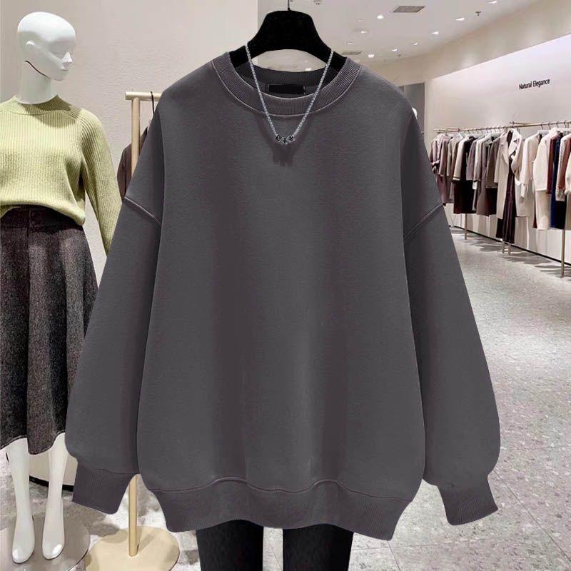 Sweatshirt Men's Autumn and Spring Warm Solid Color Round Neck Hoodless Pullover Long-sleeved T-shirt Ins Casual Outerwear