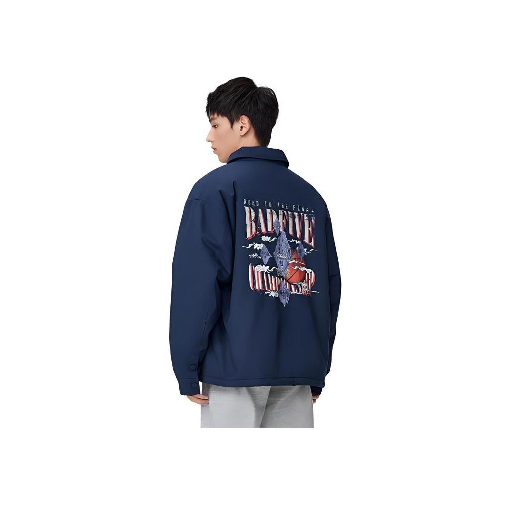 Lining Badfive Brand Logo Print Solid Color Single-Breasted Lapel Jacket Men Jackets Navy-Blue AFDSD43-2