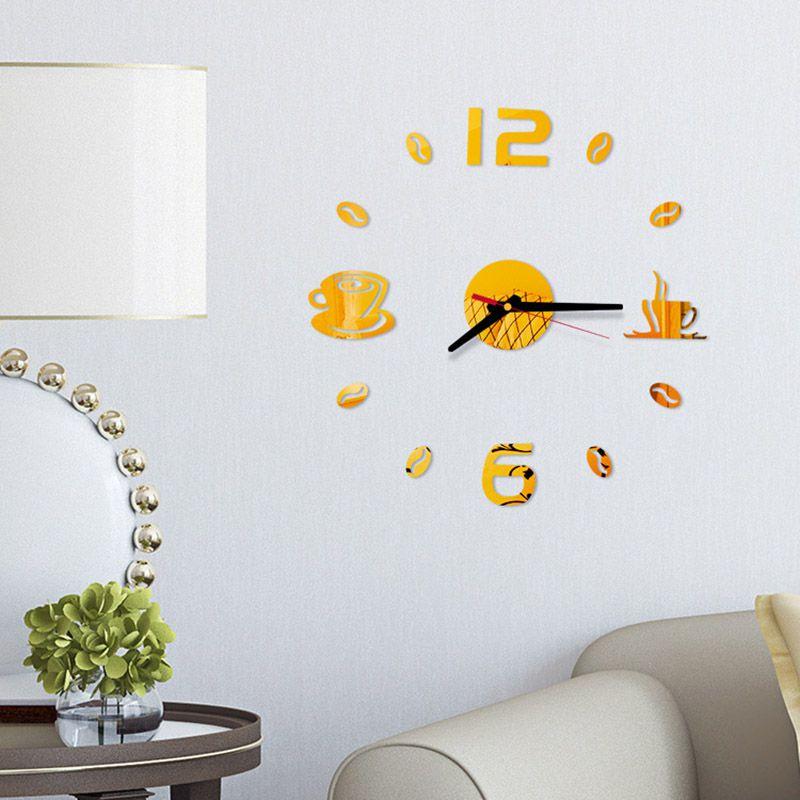 Stylish 3d Diy Coffee Cup Acrylic Mirror Wall Sticker Clock With Timeless Design