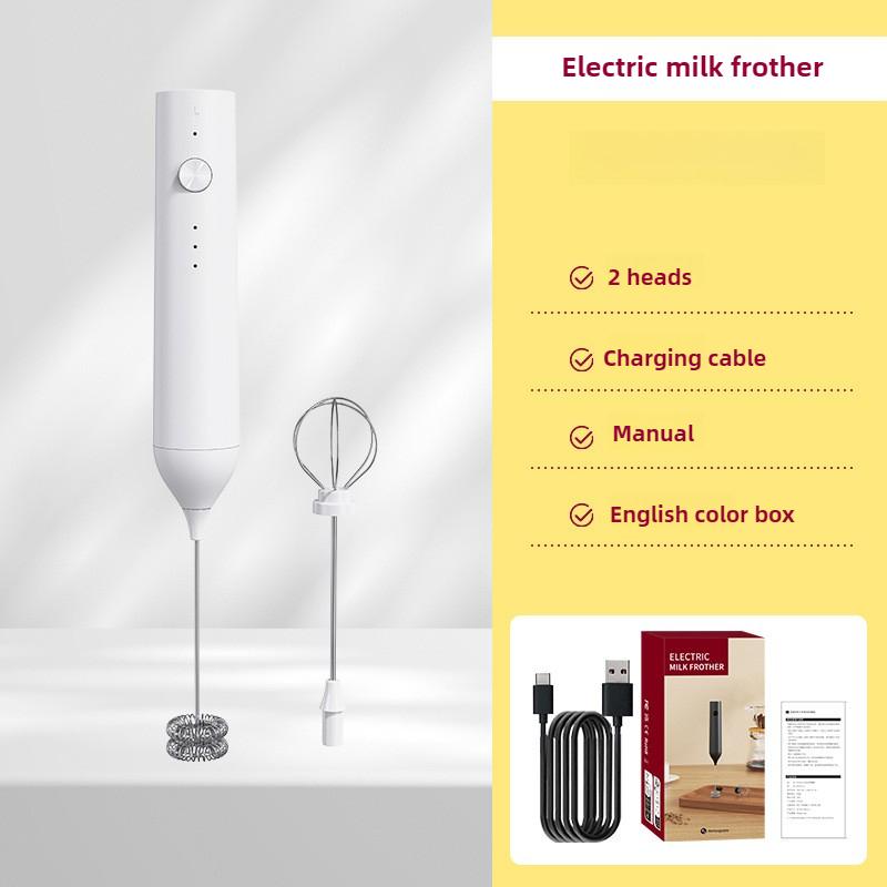 

2 в 1 Вспениватель молока USB Перезаряжаемый электрический венчик для яиц Кофейный миксер с двумя головками Вспениватели молока Мешалка для выпечки Блендер для еды белый
