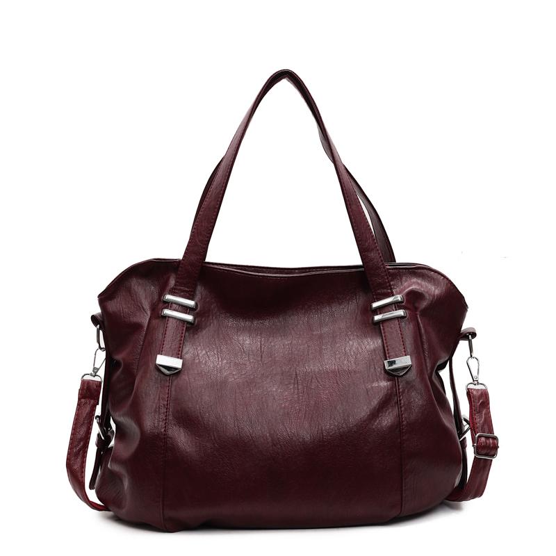 Large Capacity Shoulder Bags for Women Large Shopper Bag Solid Color Soft Leather Crossbody Handbag Ladies Retro Travel Tote Sac