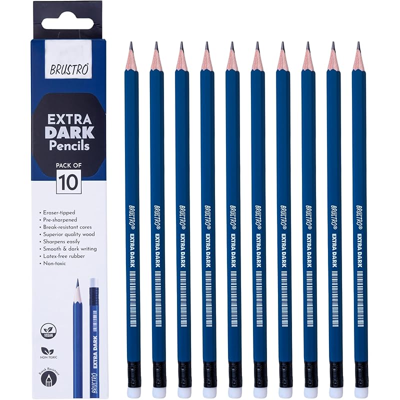 Brustro Extra Dark Pencils | Black, Pack Of 10 | Ideal For Drawing, Sketching, Mandala, Shading, Portrait For Artists, F