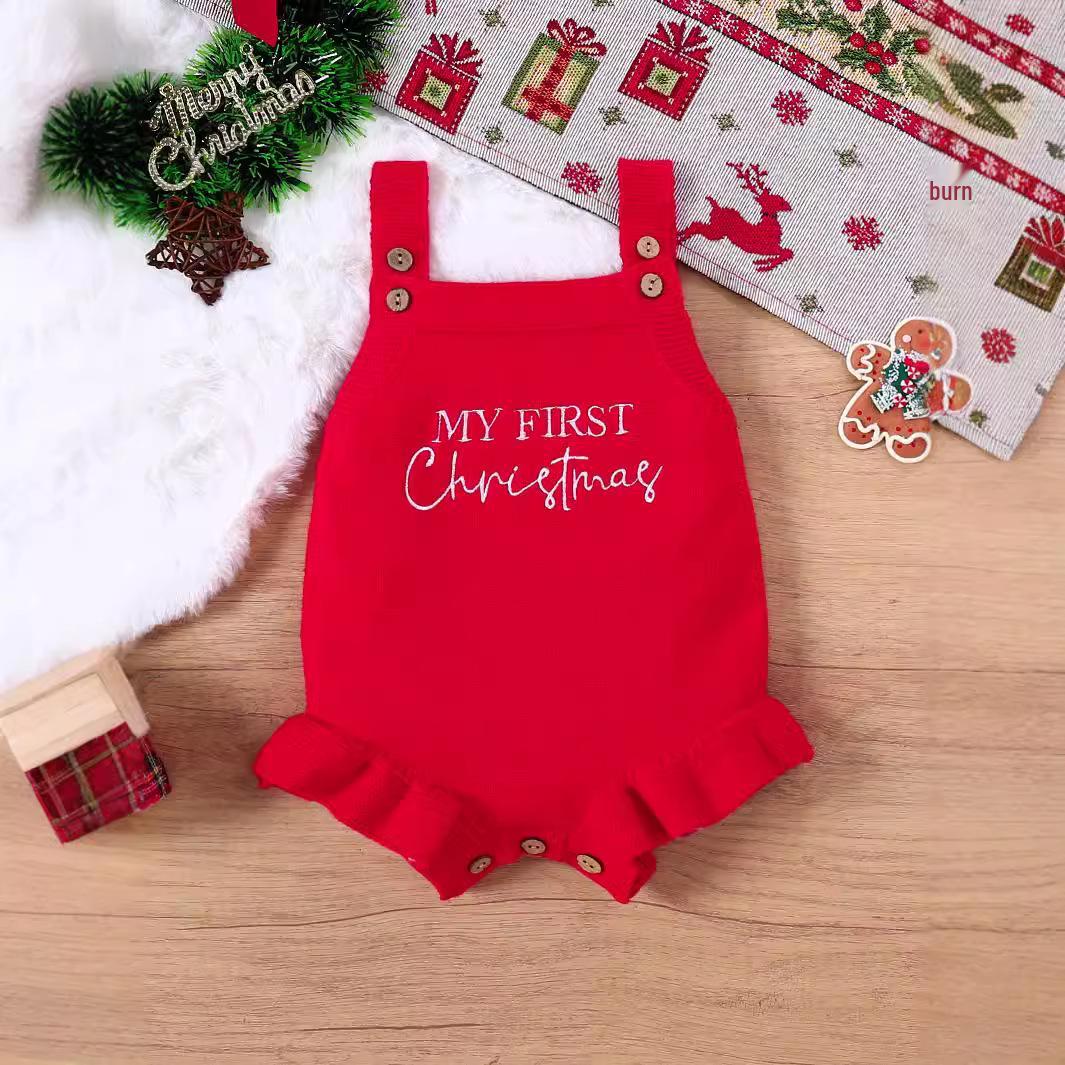 

Children s Christmas Embroidered Suspender Romper 6-12 Months красный