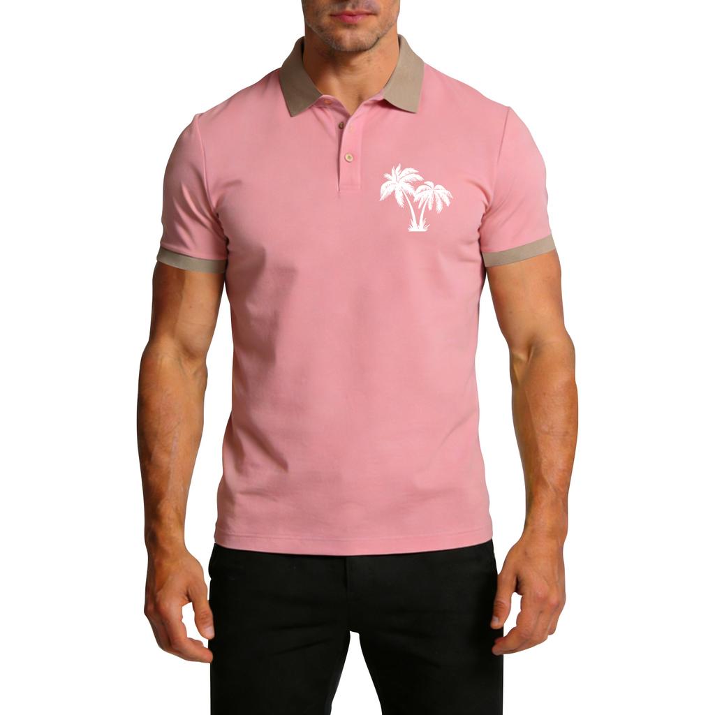 Men's Summer Print Color-blocked Lapel Short-sleeve T-shirt Casual Sporty Top