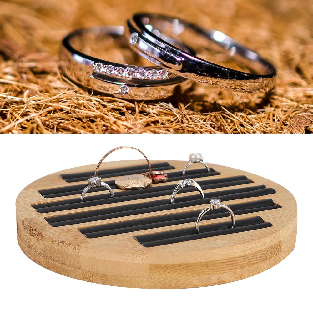 Bamboo Round Rings Holder Tray Showing Plate Jewelry Organizer Display for Store Shop