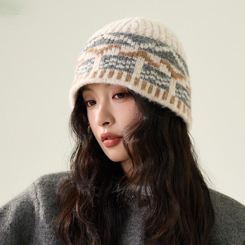 DIMANAF Women Winter Autumn Hat Thick Hat 2025 Fashion Lady Knitted Thick Hat Vintage Floral