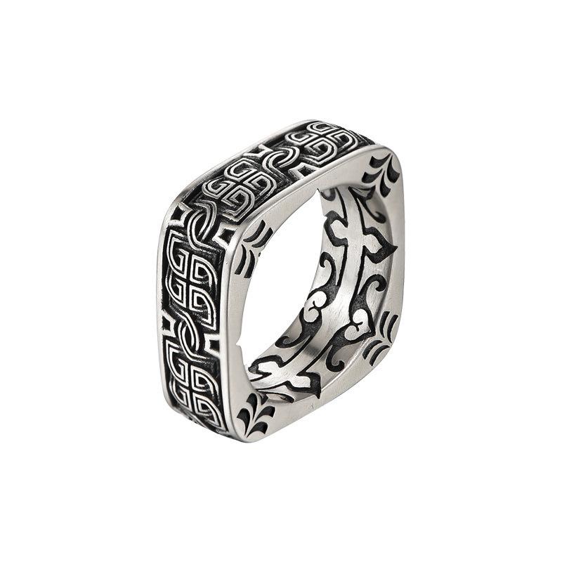 Retro Square Disc Ring for Men, Street Style Ring, High-end Trendy Closed-mouth Handmade Ring and Jewelry