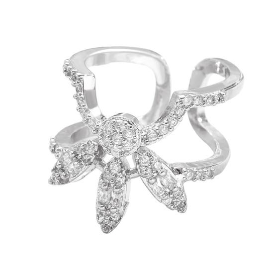 

Nail Ring 3D Butterfly Flower Wing Design Detachable Nail Cap Ring Set Sparkling Cubic Zirconia Manicure Ring C срібний