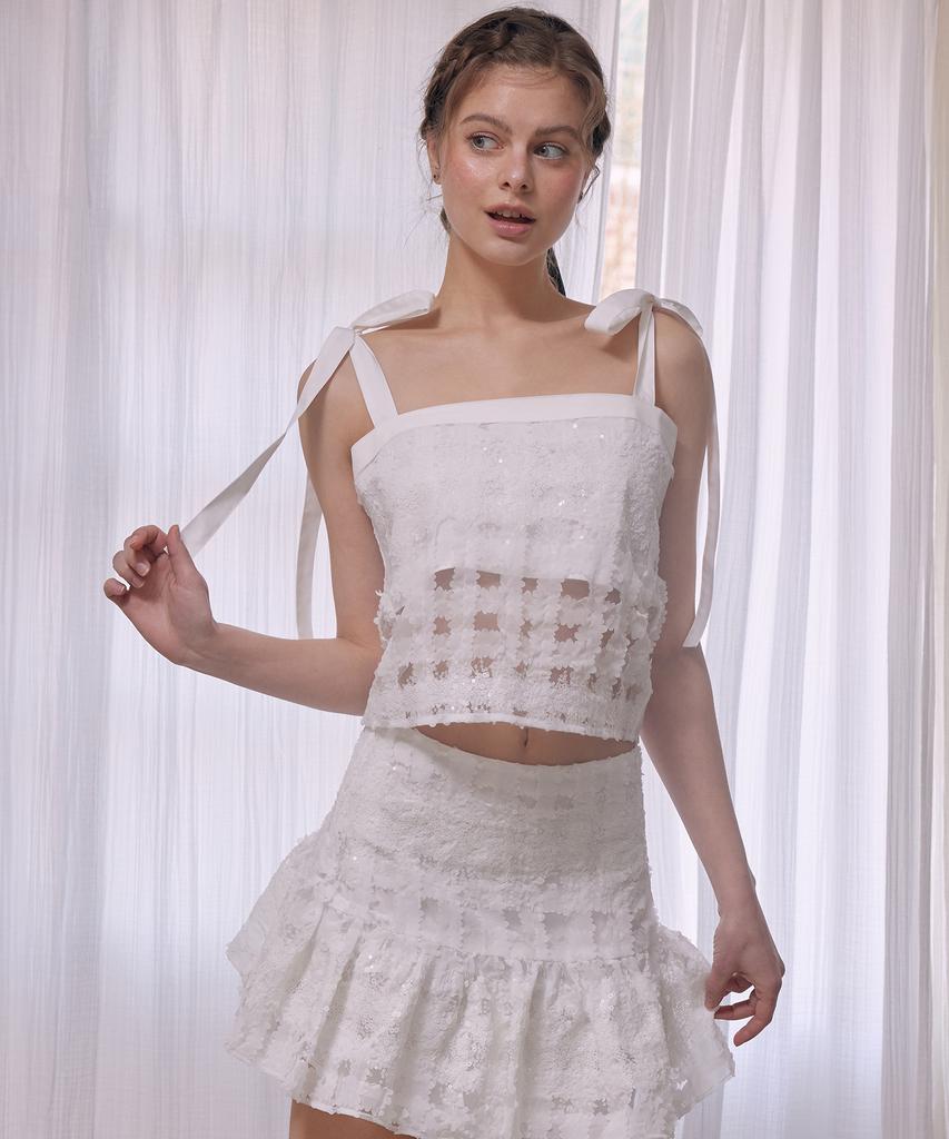 Lapineatteullie Sequin Ruffle Skirt White