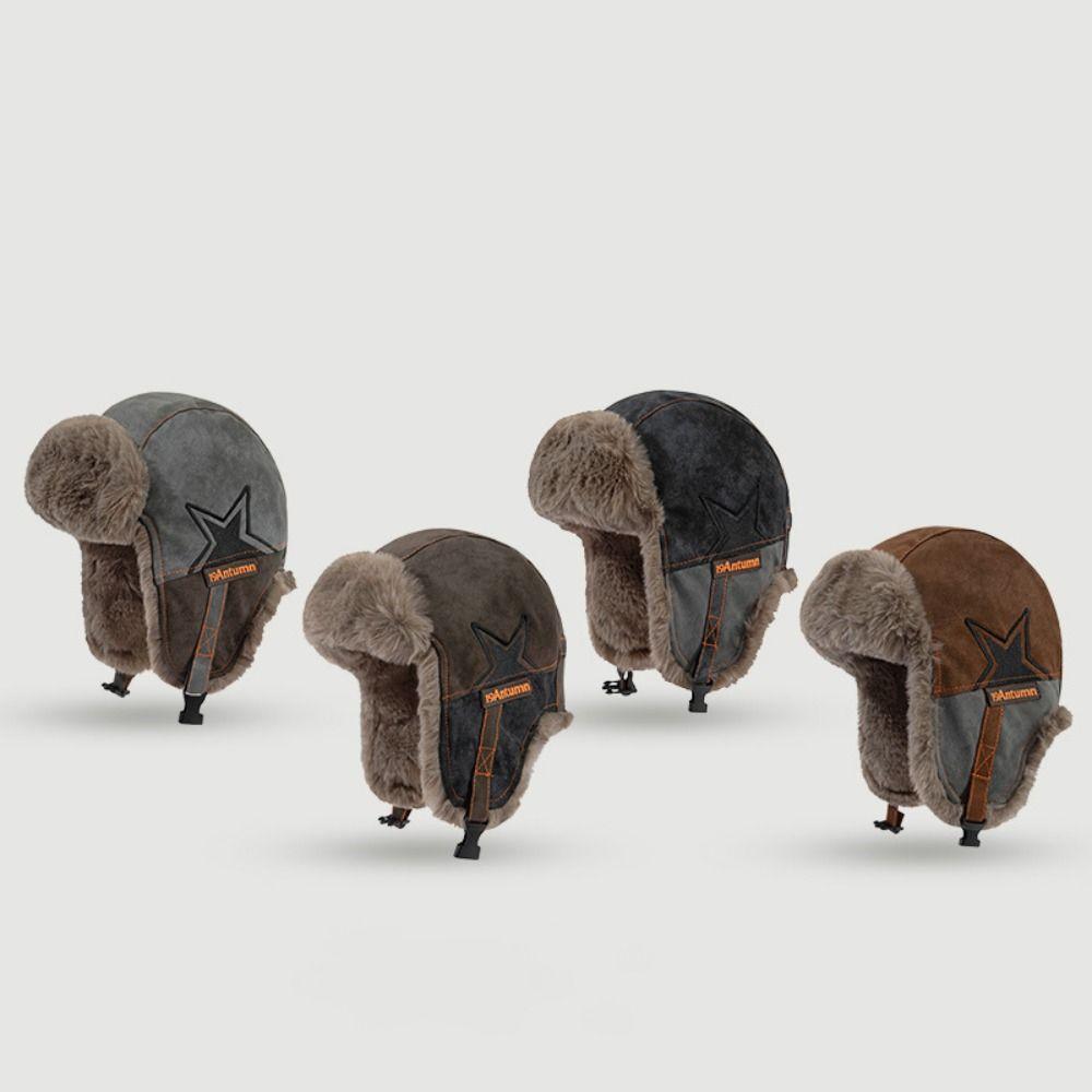 

Faux Fur Ear Protectors Hat Thicken Plush Hat Casual Bomber Cap Travel синій