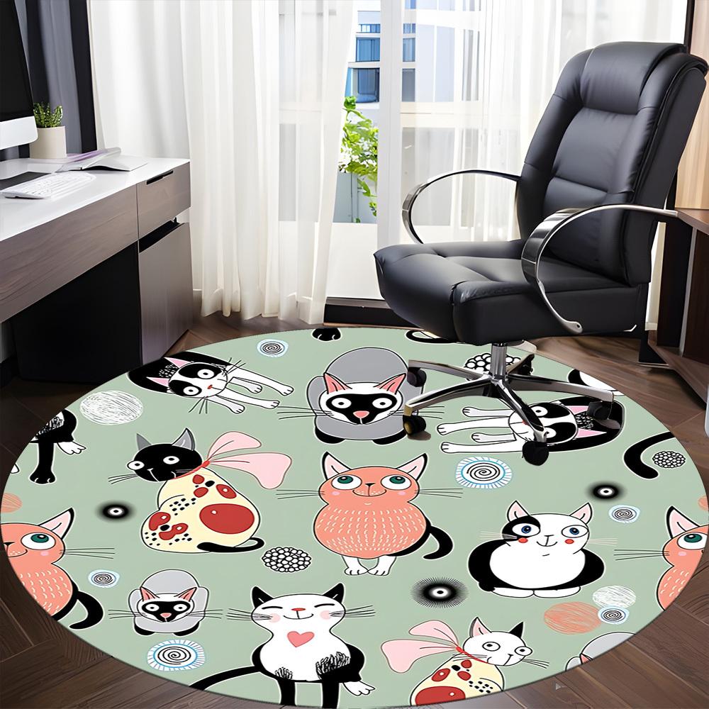 1pc Cat Pattern Office Round Rug, Carpet for Office, Gaming, Lightweight Round Floor Mat Yy260205084