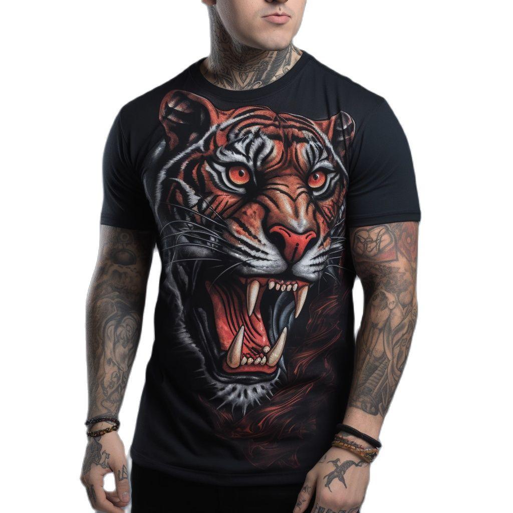 Letní móda Cool Tiger Trička s grafikou Muži Neformální Zábava Potištěné topy s kulatým výstřihem Trend Oversized Tričko s krátkým rukávem Streetwear
