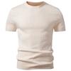 Herren Grau Geripptes Kurzarm-T-Shirt mit Rundhalsausschnitt