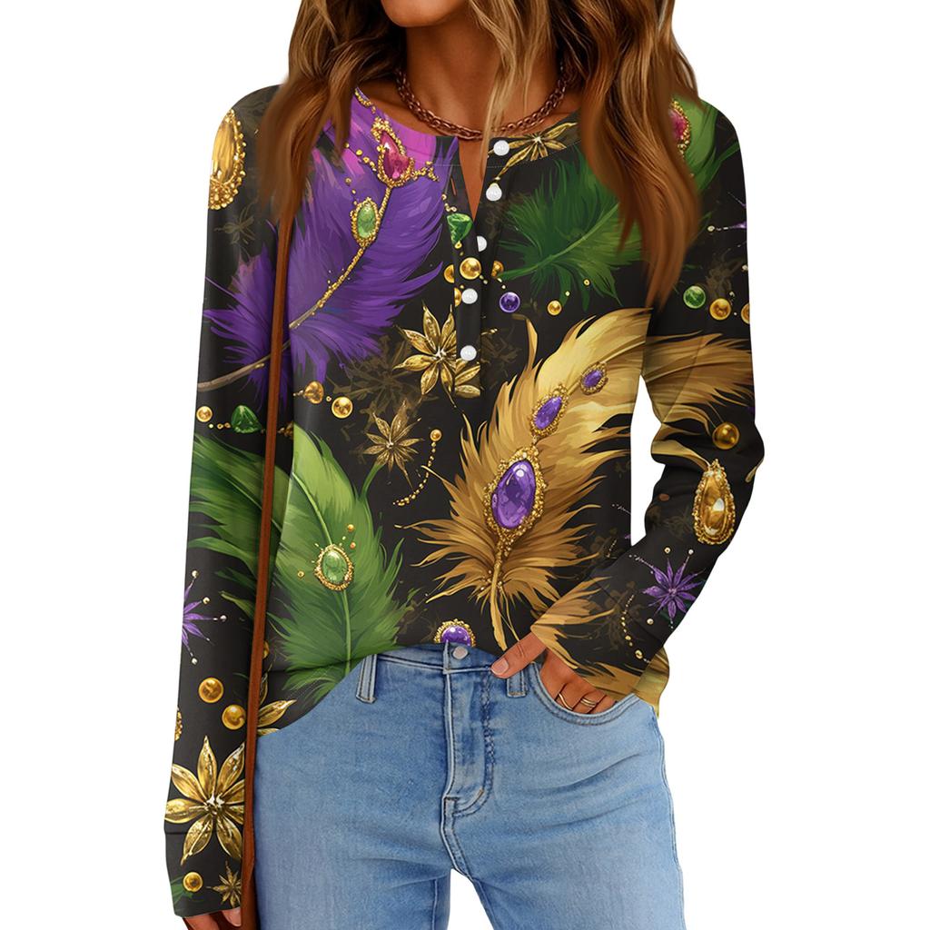 Women's Fashionable Loose Long Sleeved Carnival Printed Casual Top