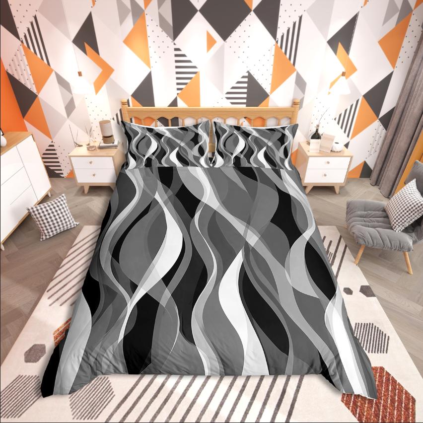 Homewish Geometric Stripes Duvet Cover SetSpiral Lines For Teens Bedding SetAbstract Artwork Decor