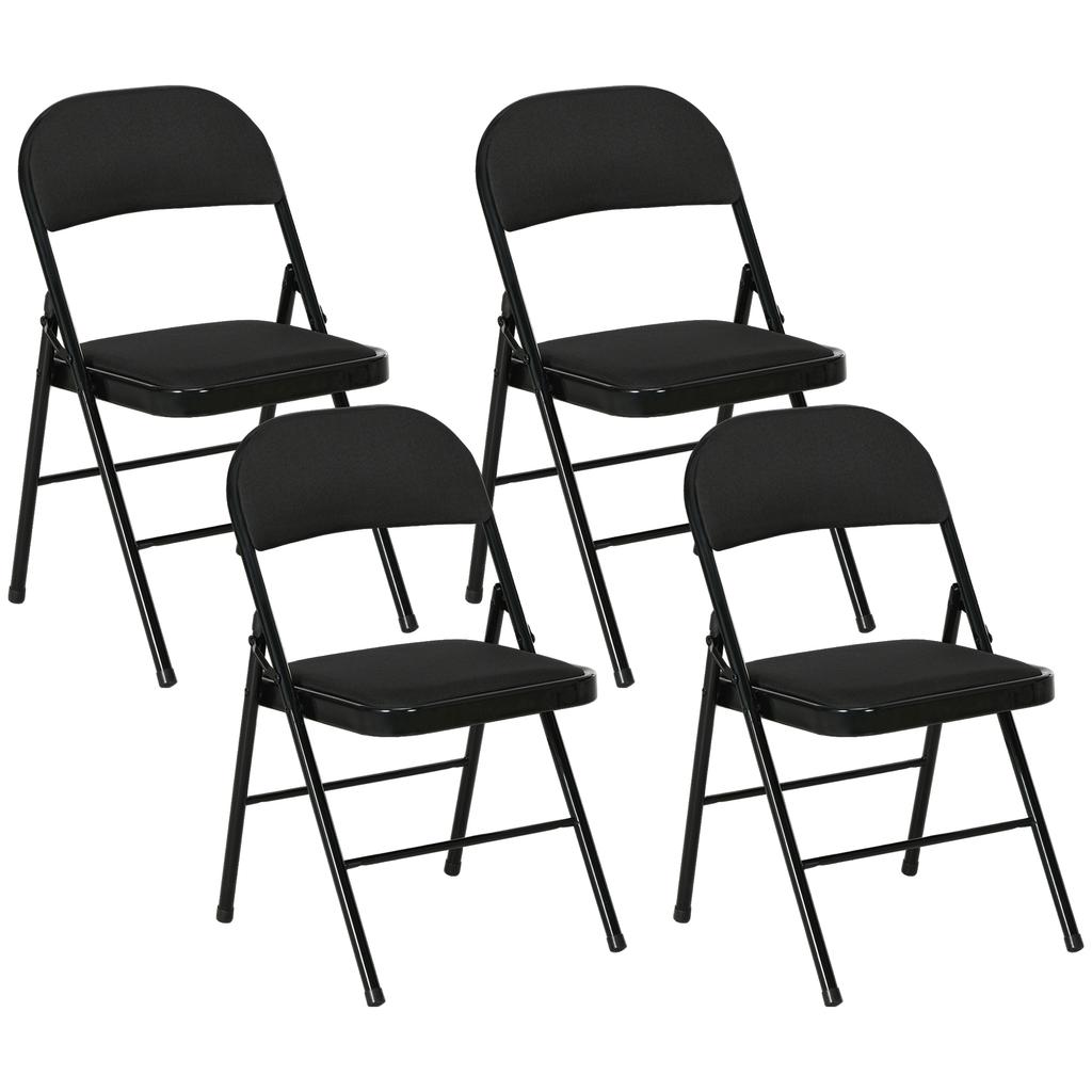 Set of 4 Folding Chairs with Padded Seat in Polyester and Steel Structure, Black