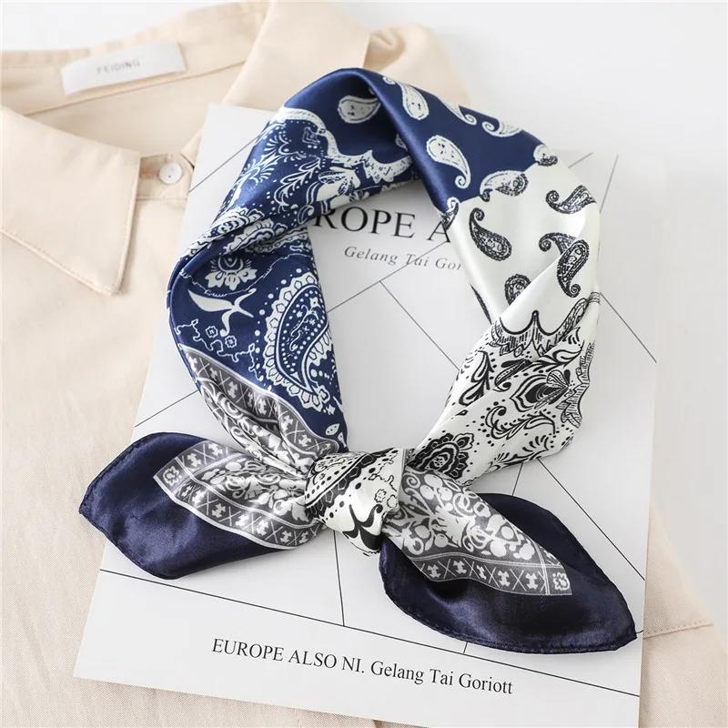 Luxury Floral Print Silk Square Scarf Women Soft Satin Kerchief Hairband Neckerchief Head Hijab Lady Headband Foulard Bag Ribbon