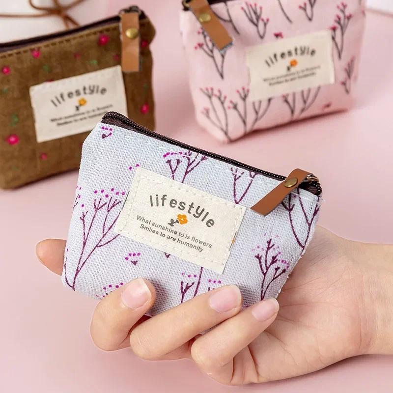 Coin Purse Women Fresh Floral Coin Wallet Zipper Bag Change Pouch Key Holder Small Mini Storage Case Pouch Money Bags Gift
