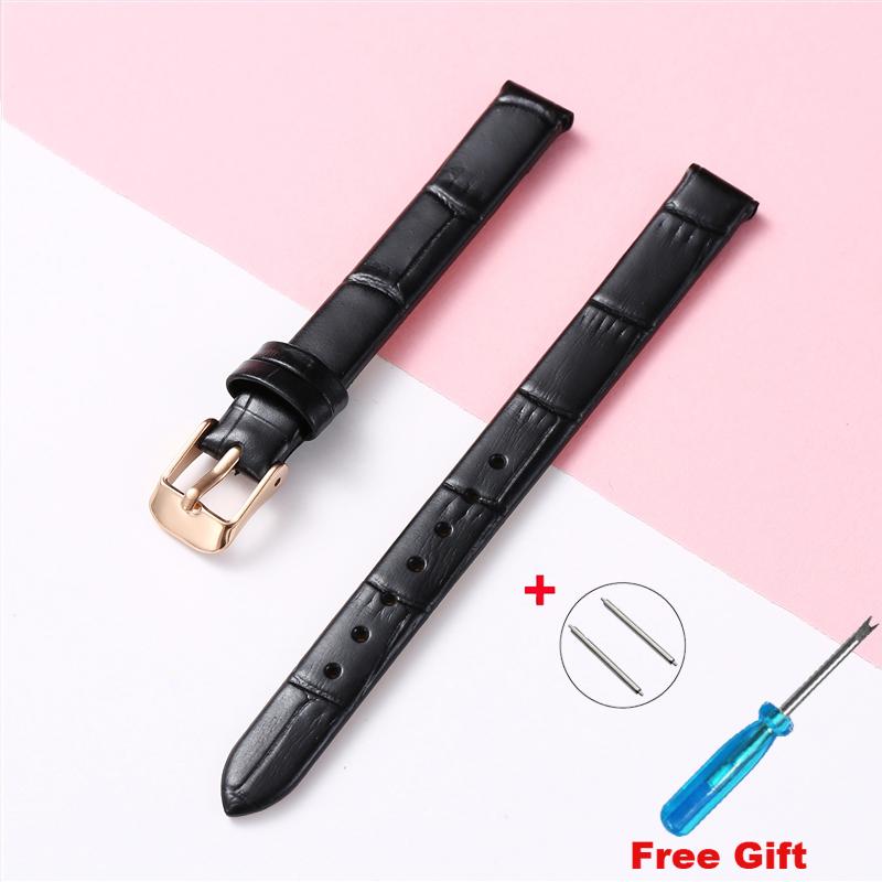 Leather Wath Strap 8mm 10mm 12mm 14mm 16mm 18mm 20mm Strap Genuine Leather Watch Bracelet Rose Gold Buckle with Tool