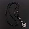 6mm Matte Black Obsidian Necklace with Compass Pendant for Men Handmade Zircon