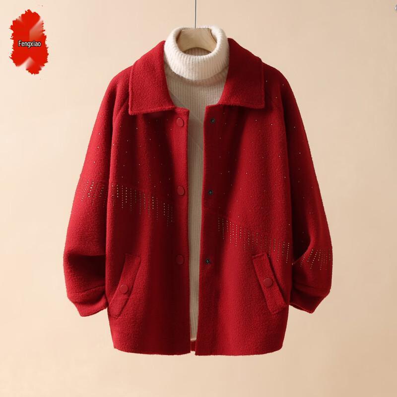 Mid-Aged Women s Elegant Wool Blend Short Coat XL