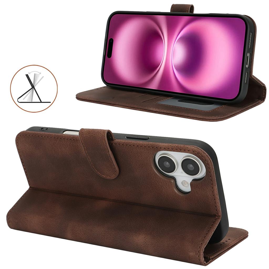 For iPhone 16 Wallet Case Double Folded Edge Skin Touch PU Leather Flip Phone Cover