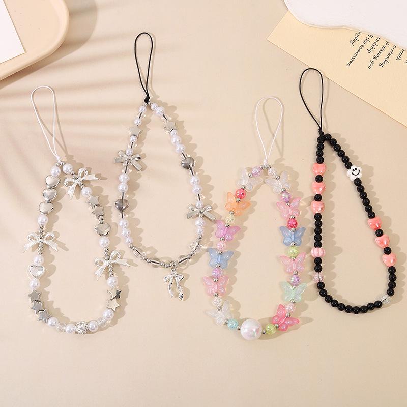 Stylish Beaded Pearl Bow Phone Chain and Keychain