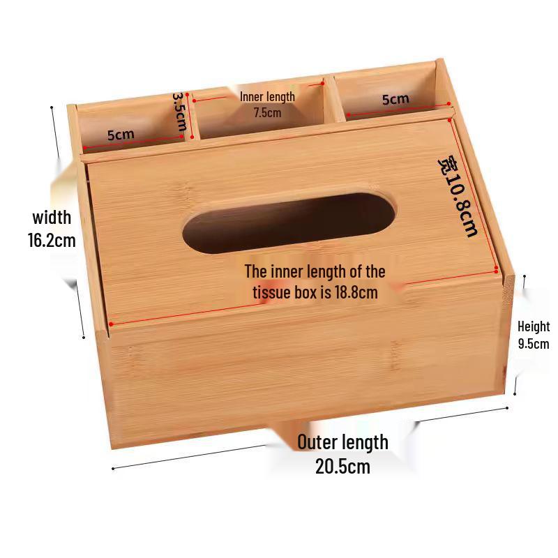 Bamboo & Wood Multipurpose Tissue Box with Remote Control Storage & Custom Engraved Logo for Home or Hotel Use