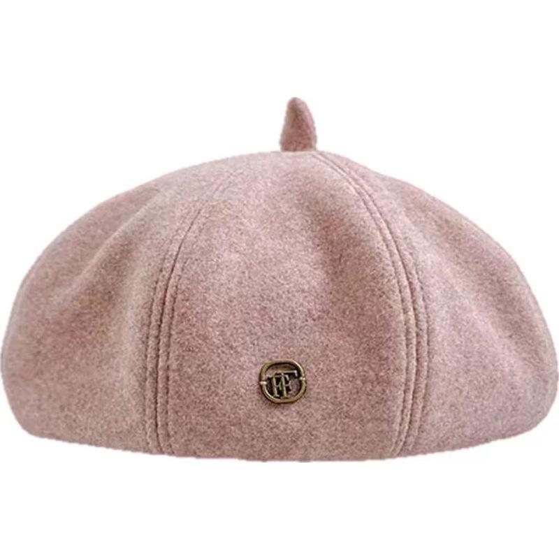 

Classic model, small face, fashionable woolen black beret, children s autumn and winter versatile retro octagonal hat, pumpkin hat tide adult average size [about 56-58cm] рожевий