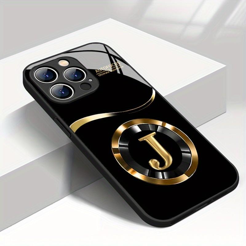 Golden letter J pattern Phone Case For iPhone 17 16 16e 15 14 13 12 Mini 11 Air Pro XS Max XR X Plus Glass Silicone Frame Cover