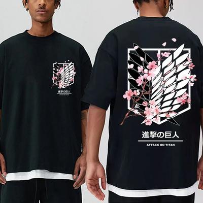 Anime Attack On Titan T-Shirt Ackerman Mikasa Eren Jaeger Cherry Blossom Logo Graphics T Shirt Unisex Women Clothes Cotton T Shirts