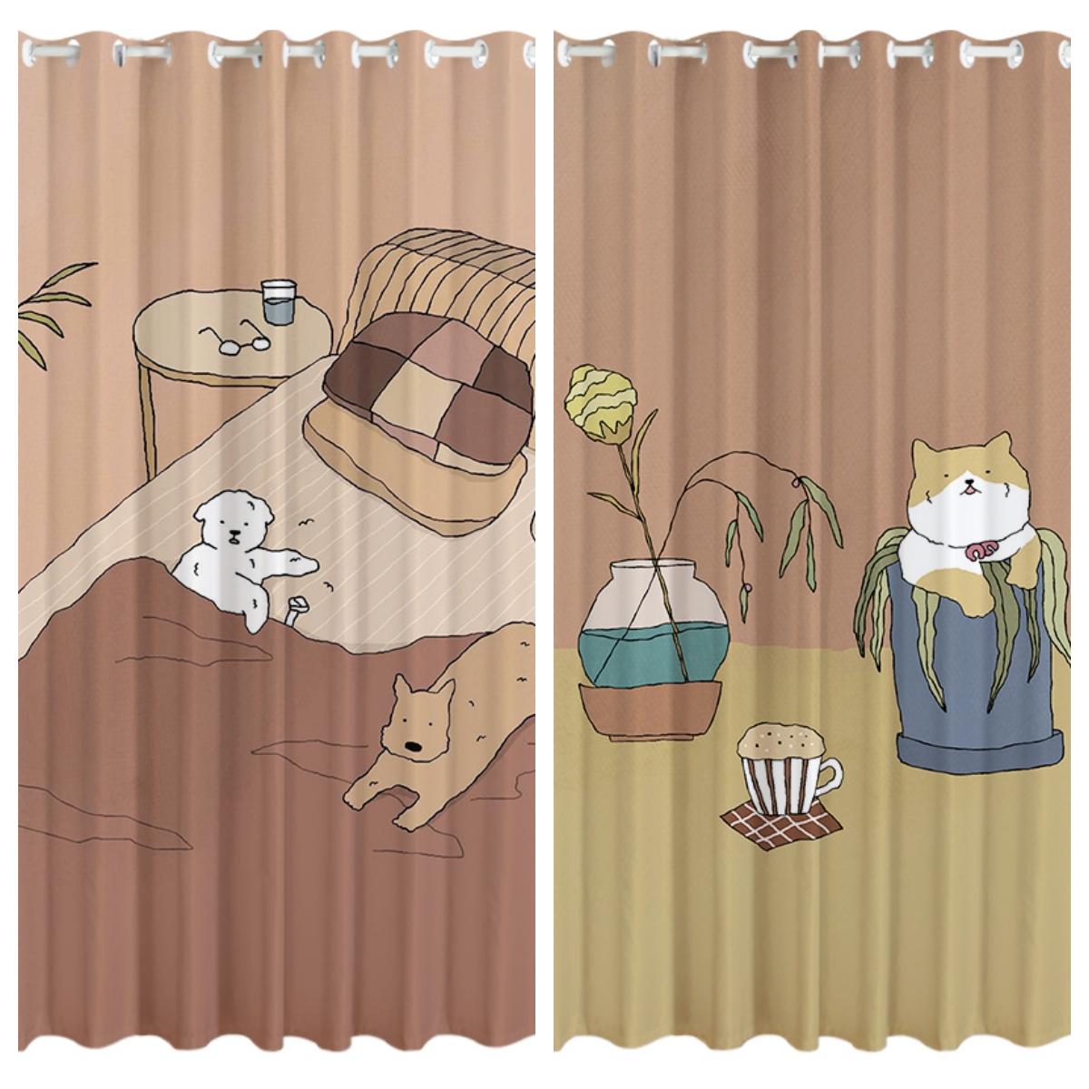 

Lovely Cute Cat Dog Duck Animal Camping Window Curtain Blinds Ideal for Kids Rest Room Living Room Restroom Kicthen Door Hall Home Decor W50 X H130(CM)X2&Grommet Top