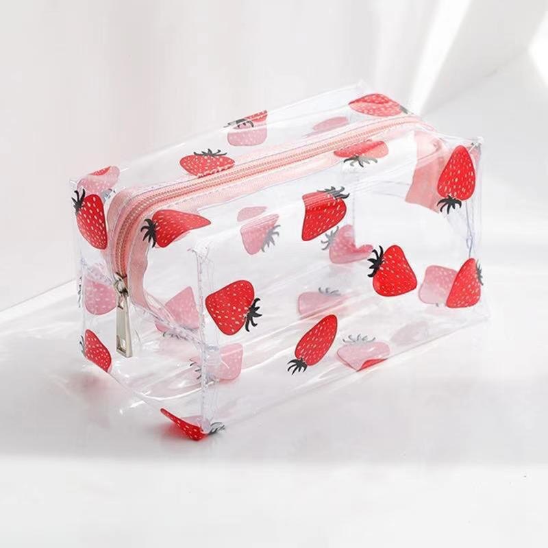 Bolsa de Cosméticos Impermeável de PVC com Estampa Floral de Bolinhas (4 cores)