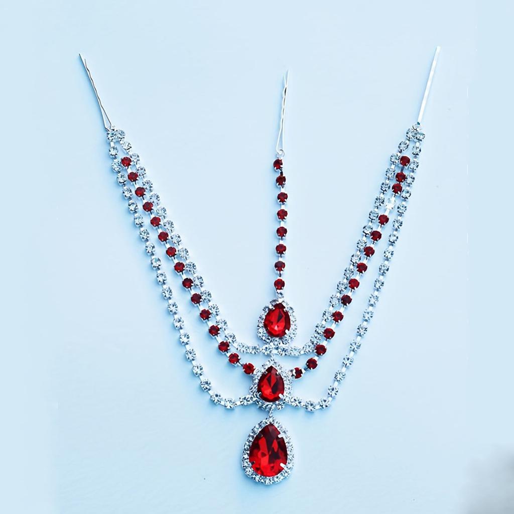 European and American Fashion Red Water Drop Pendant Forehead Lace Lady Temperament Shining Drill Head Chain Hair Accessories