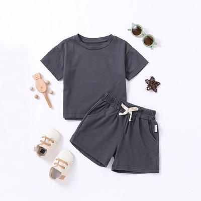 Summer Small and Medium-sized Children's Boys' Suits, Girls' Suits, Children's Cotton Short-sleeved Shorts, Solid Color Casual All-match
